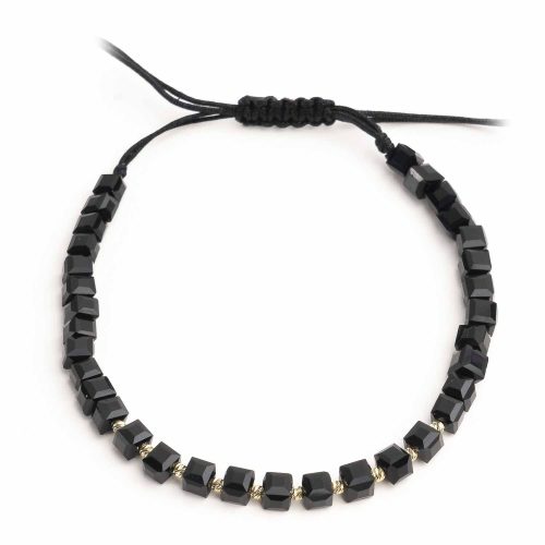 Bratara reglabila cu bile de aur si cristale cubice negre