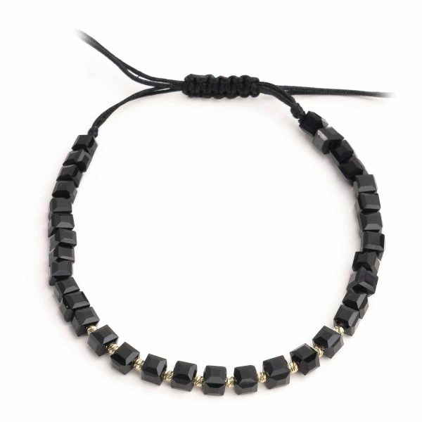 Bratara reglabila cu bile de aur si cristale cubice negre