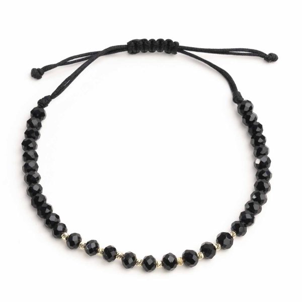 Bratara reglabila cu bile de aur si cristale negre fatetate