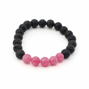 Bratara din lava vulcanica si jad roz