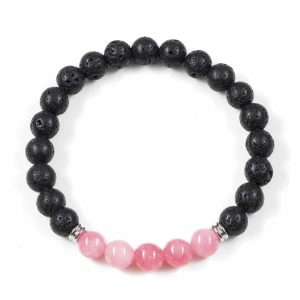 Brățară din pietre naturale de Lavă Vulcanică și Jad Roz, 8,5 mm, pe fir elastic de înaltă calitate