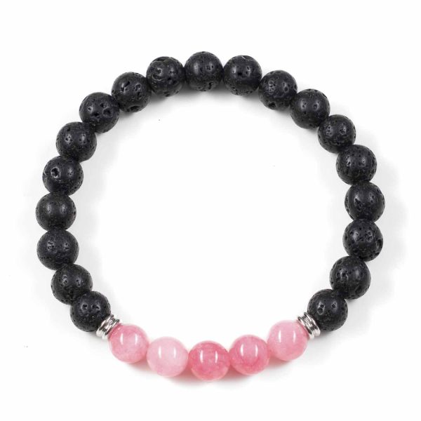 Brățară din pietre naturale de Lavă Vulcanică și Jad Roz, 8,5 mm, pe fir elastic de înaltă calitate