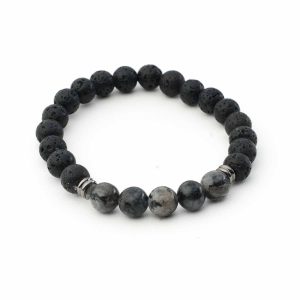 Brățară din pietre naturale de Lavă Vulcanică și Labradorit, 8,5 mm, pe fir elastic de înaltă calitate