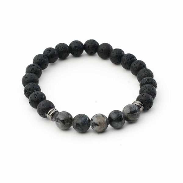 Brățară din pietre naturale de Lavă Vulcanică și Labradorit, 8,5 mm, pe fir elastic de înaltă calitate