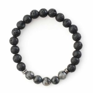 Brățară din pietre naturale de Lavă Vulcanică și Labradorit, 8,5 mm, pe fir elastic de înaltă calitate