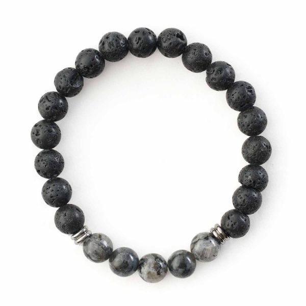 Brățară din pietre naturale de Lavă Vulcanică și Labradorit, 8,5 mm, pe fir elastic de înaltă calitate