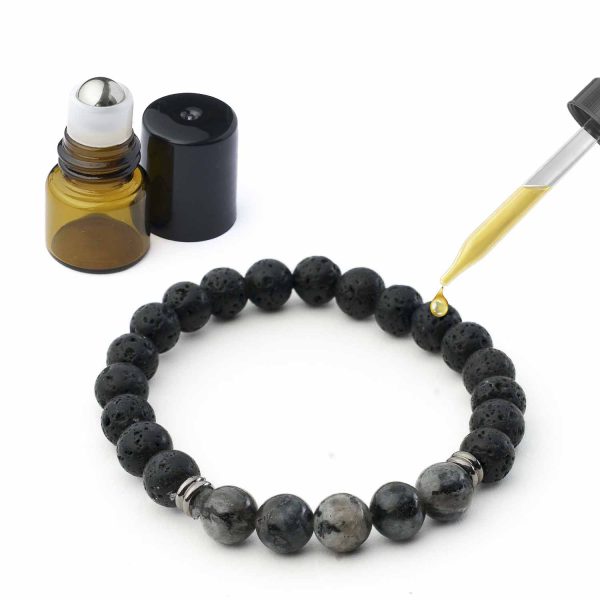 Brățară din pietre naturale de Lavă Vulcanică și Labradorit, 8,5 mm, pe fir elastic de înaltă calitate