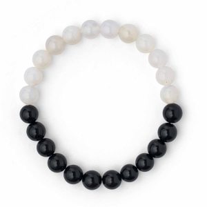 Brățară din pietre naturale de Onix Alb și Onix Negru, 8 mm, pe fir elastic de înaltă calitate