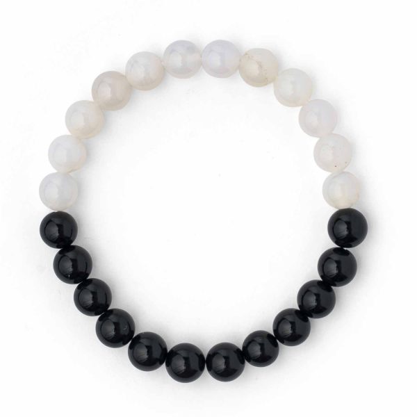 Brățară din pietre naturale de Onix Alb și Onix Negru, 8 mm, pe fir elastic de înaltă calitate