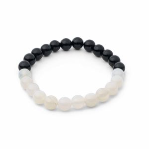 Brățară din pietre naturale de Onix Alb și Onix Negru, 8 mm, pe fir elastic de înaltă calitate