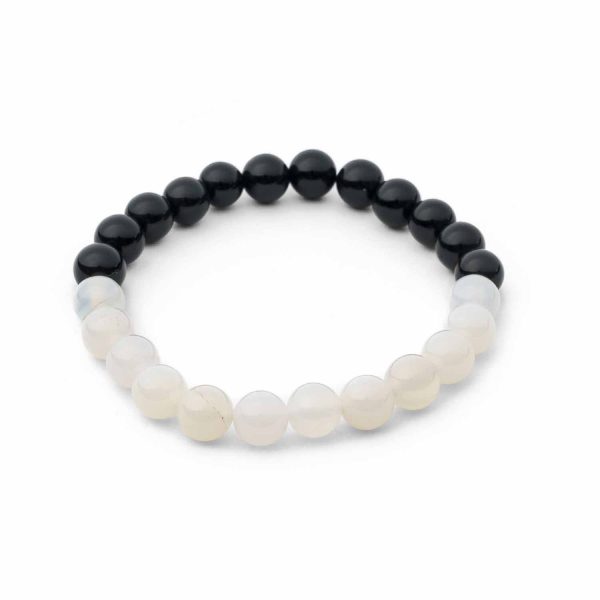 Brățară din pietre naturale de Onix Alb și Onix Negru, 8 mm, pe fir elastic de înaltă calitate